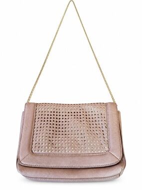 BCBGeneration Blush Pink Perforated Leather Shoulder Bag with Gold Chain